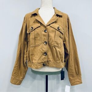 NWT BLANKNYC XL Tan Utility Crop Military Field Twill Cargo Trucker Boho Jacket